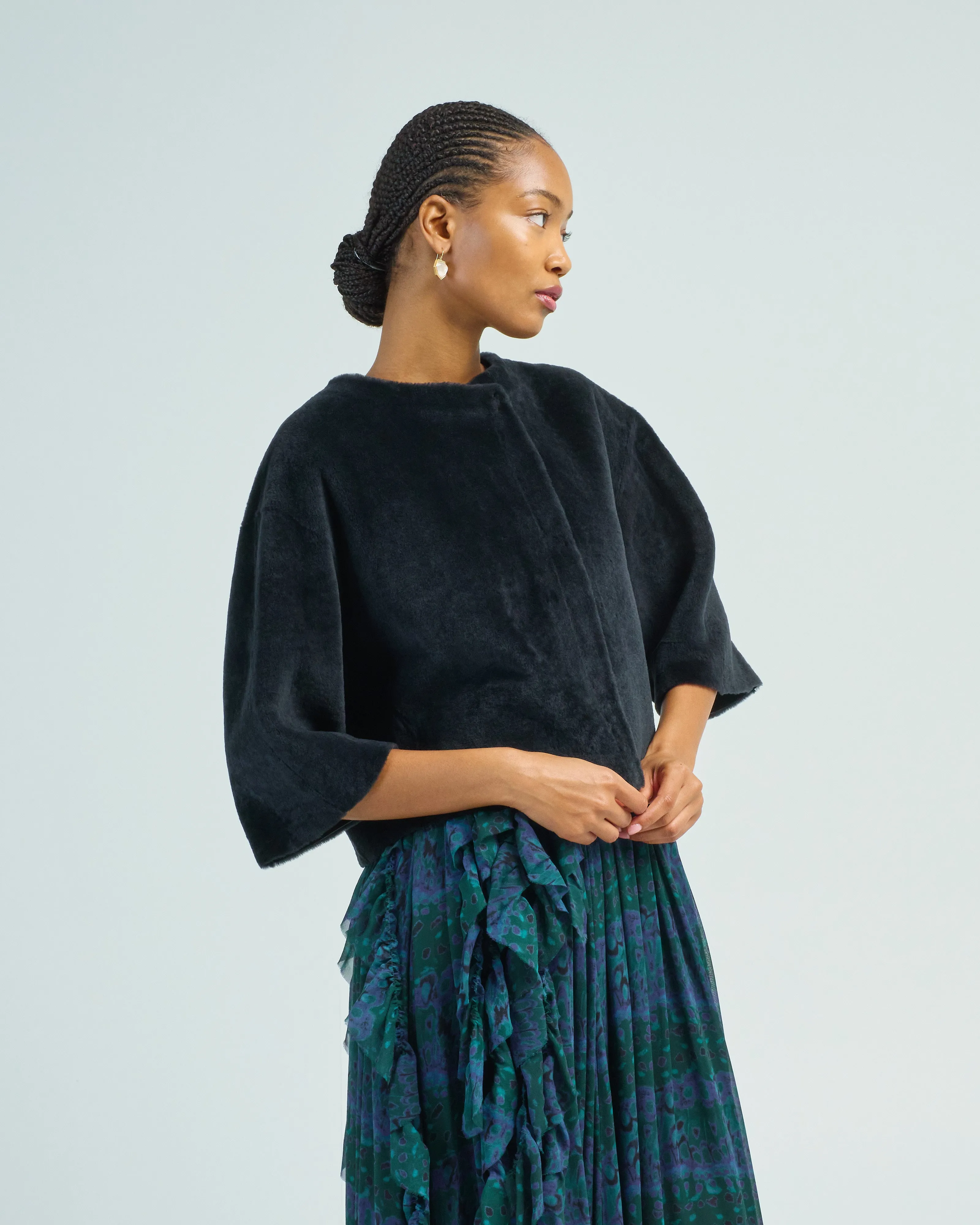short sleeve shearling cardigan