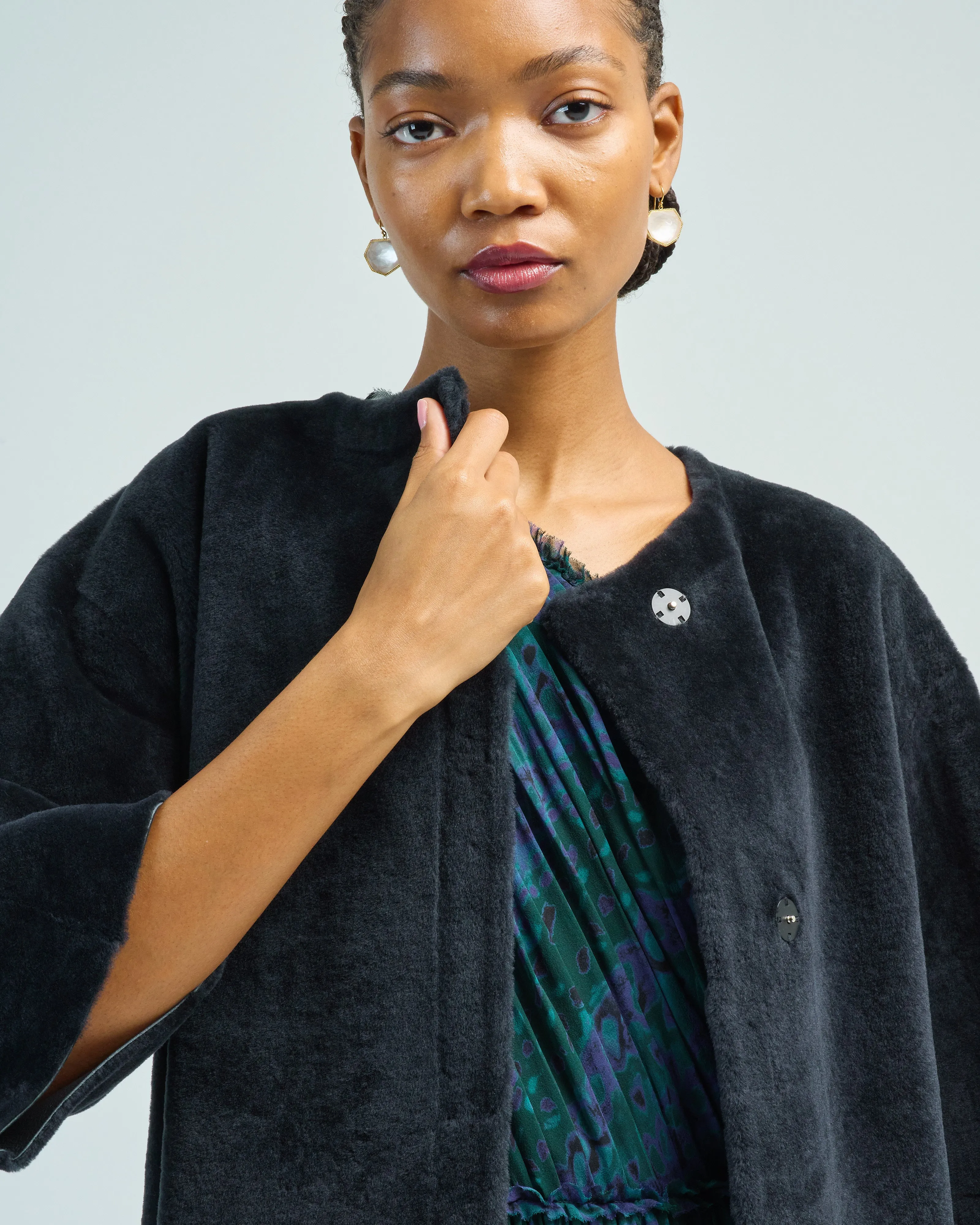 short sleeve shearling cardigan