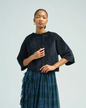 short sleeve shearling cardigan