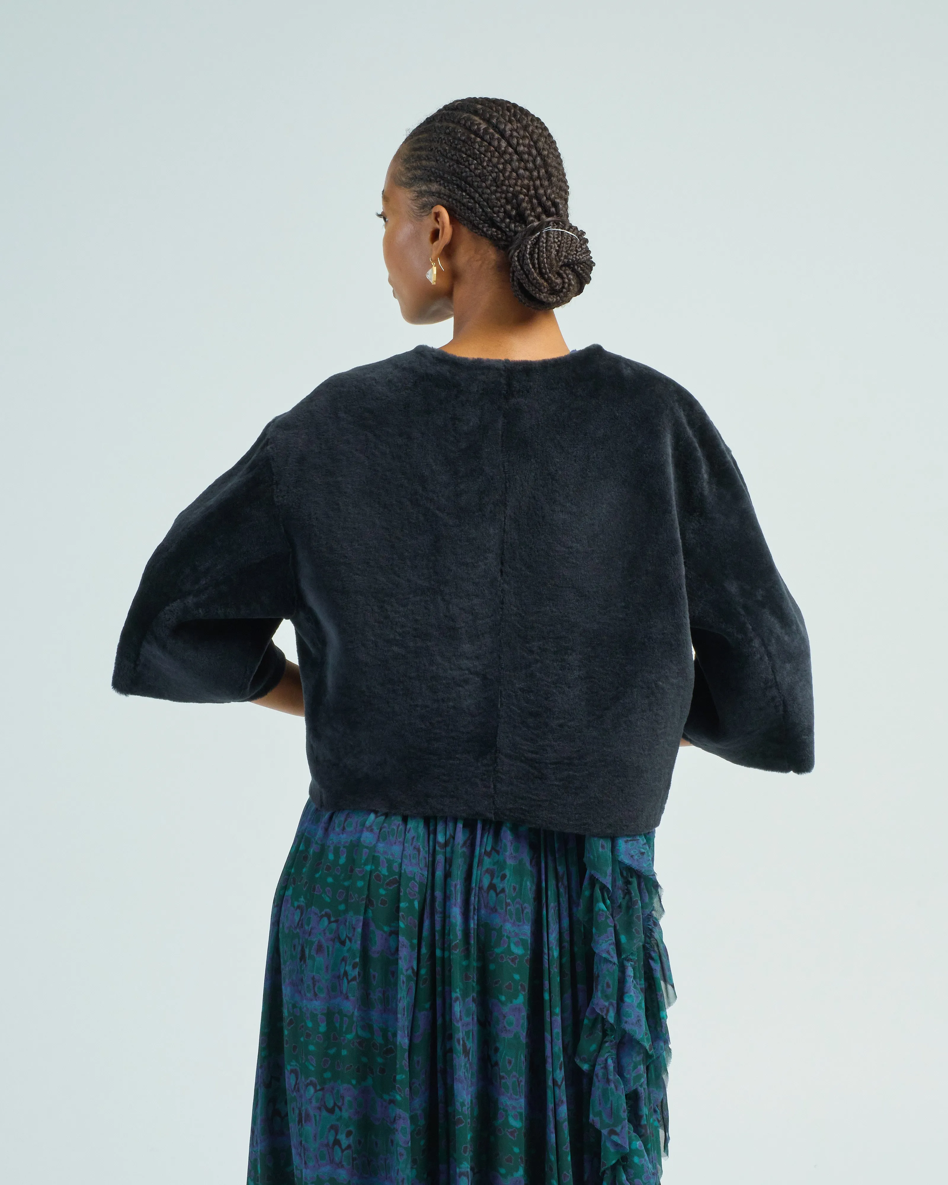 short sleeve shearling cardigan