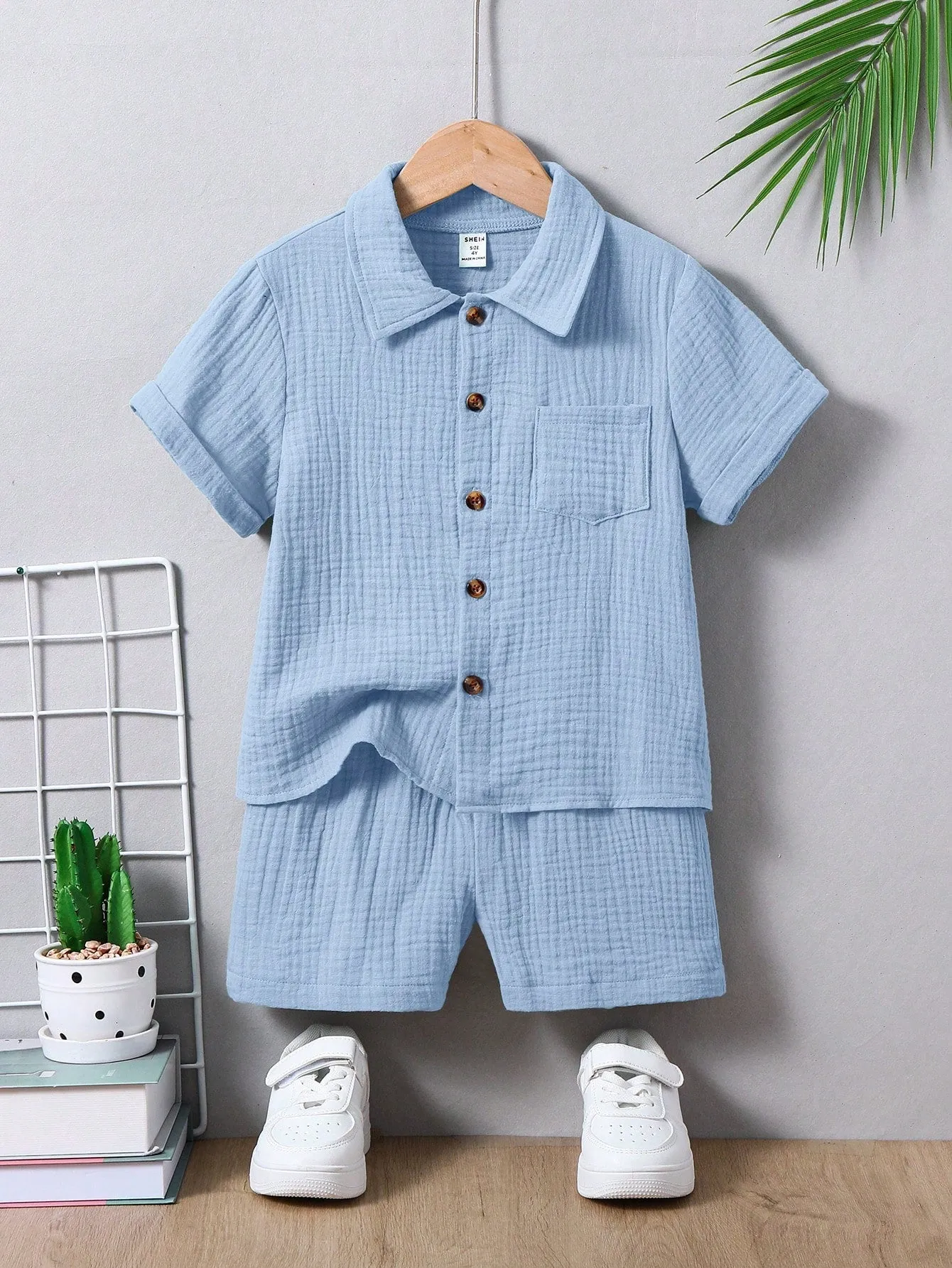 Short sleeved cotton shirt| Boy Casual Simple Academy  Short Sleeve Shirt
