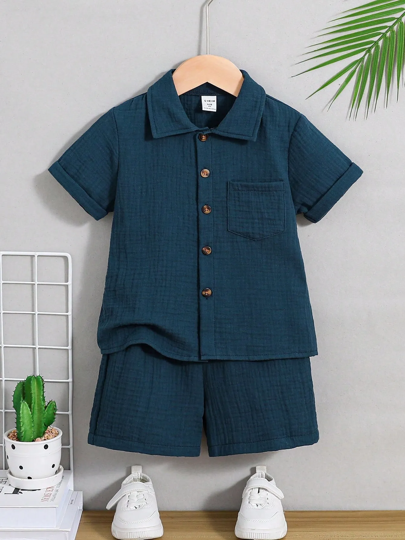 Short sleeved cotton shirt| Boy Casual Simple Academy  Short Sleeve Shirt