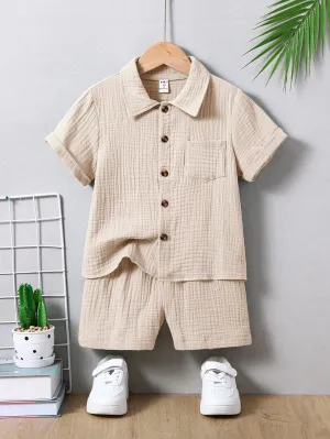 Short sleeved cotton shirt| Boy Casual Simple Academy  Short Sleeve Shirt