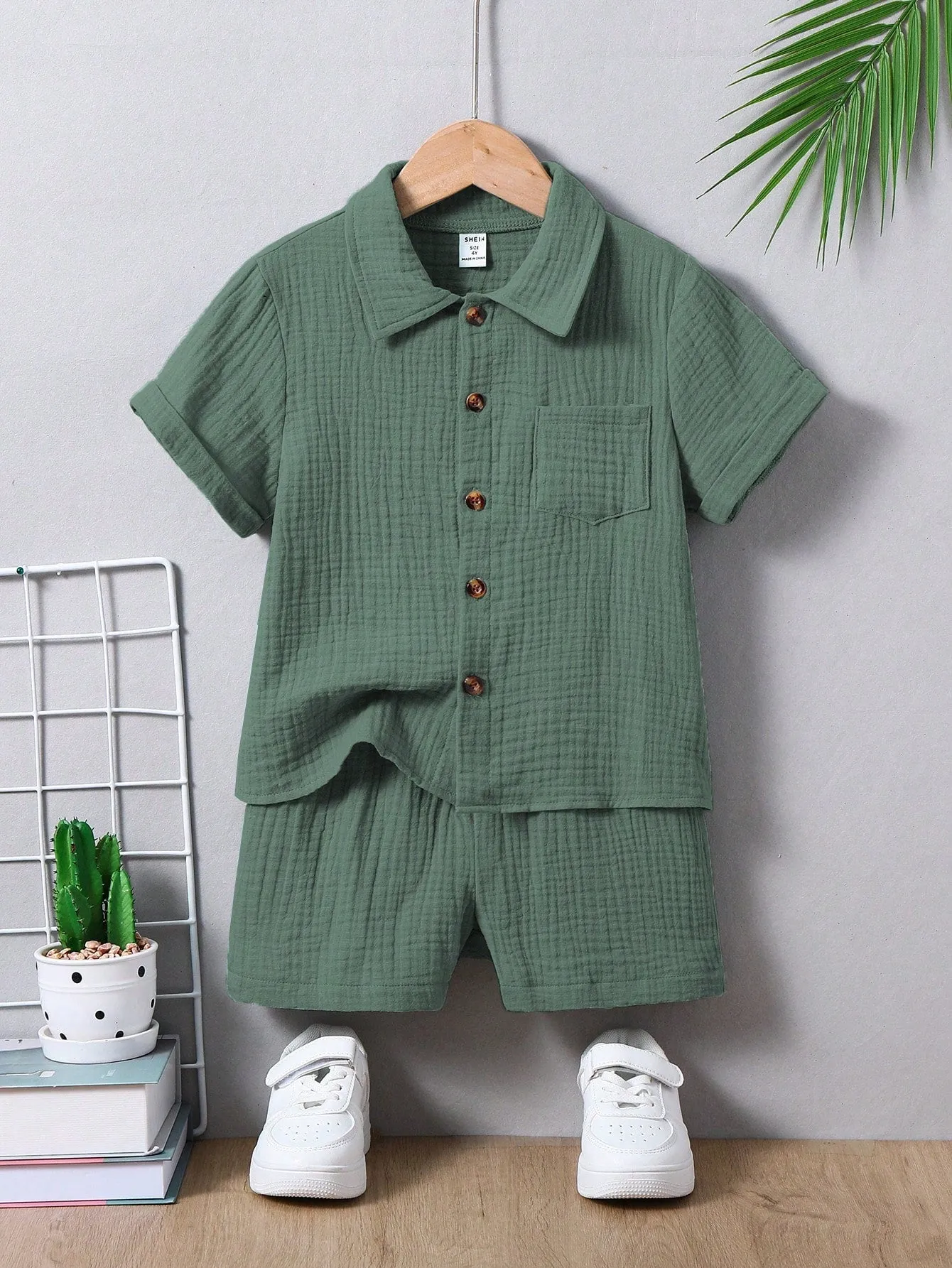 Short sleeved cotton shirt| Boy Casual Simple Academy  Short Sleeve Shirt