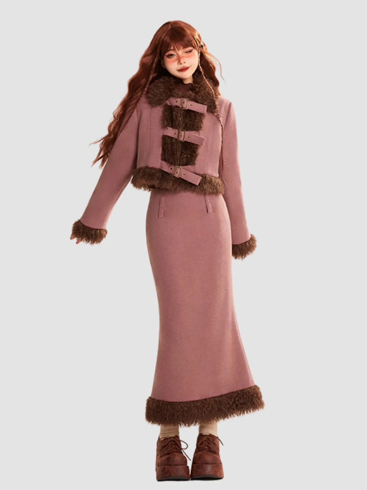 Slim Fit Short Jacket Hip Skirt Woolen Suit