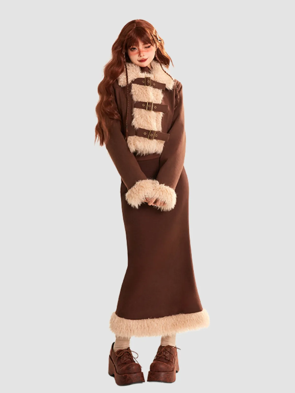 Slim Fit Short Jacket Hip Skirt Woolen Suit