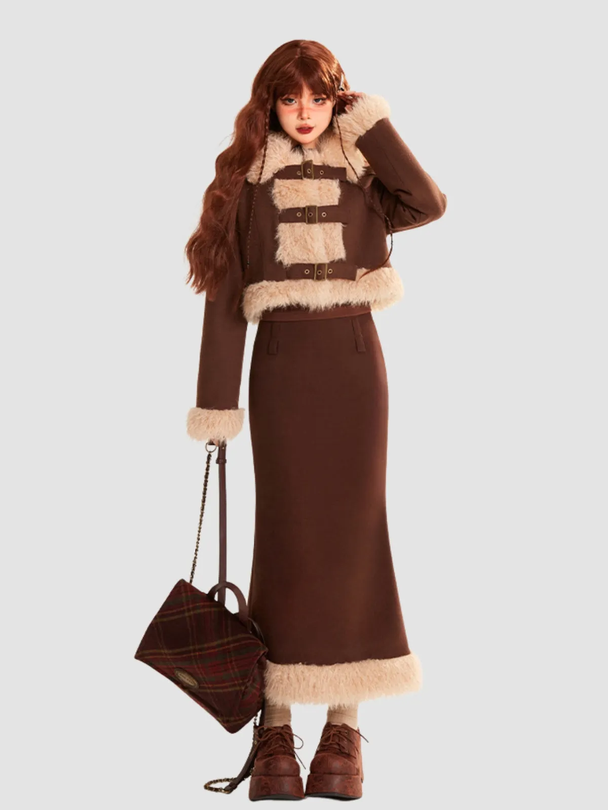 Slim Fit Short Jacket Hip Skirt Woolen Suit