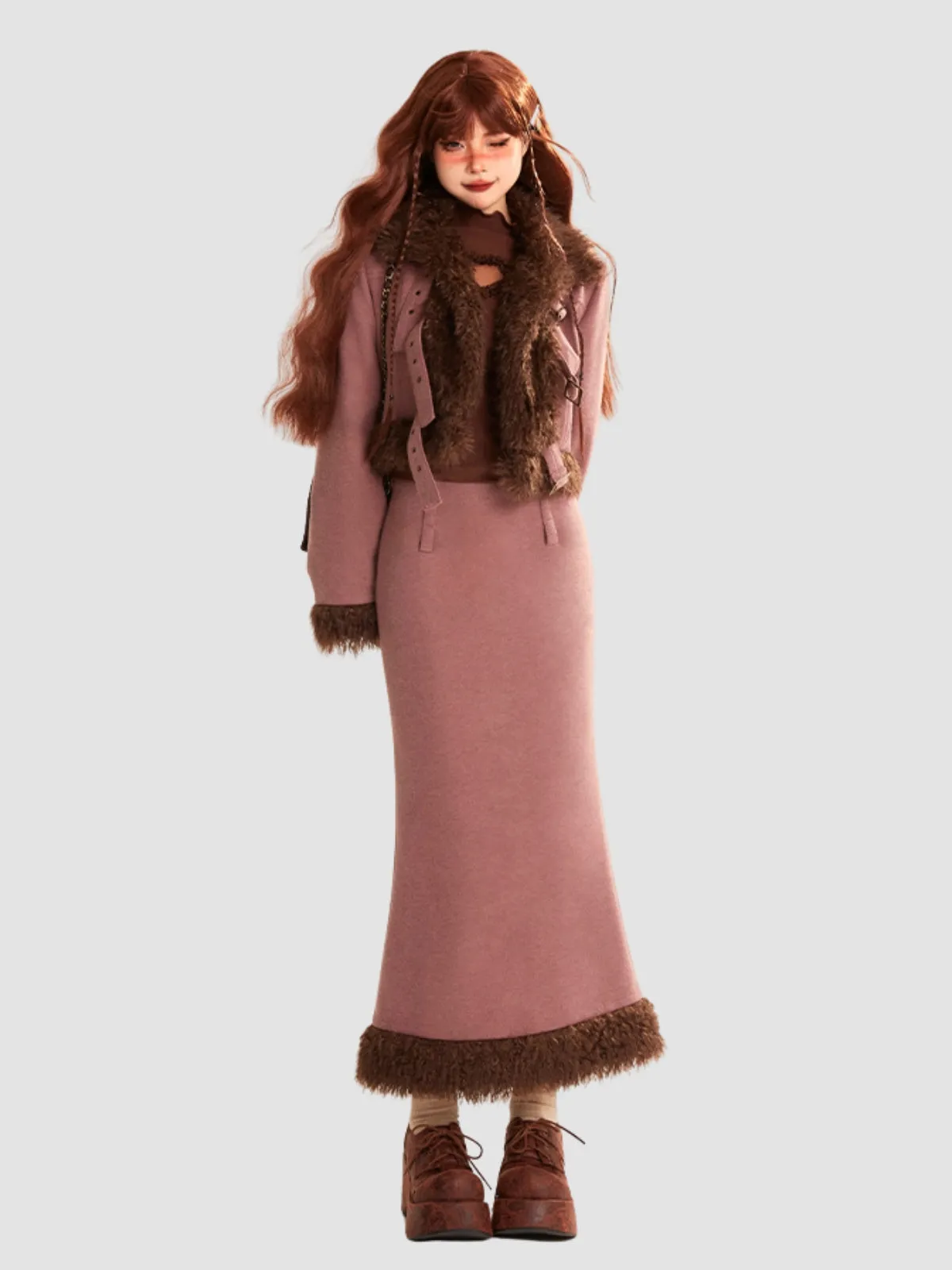 Slim Fit Short Jacket Hip Skirt Woolen Suit