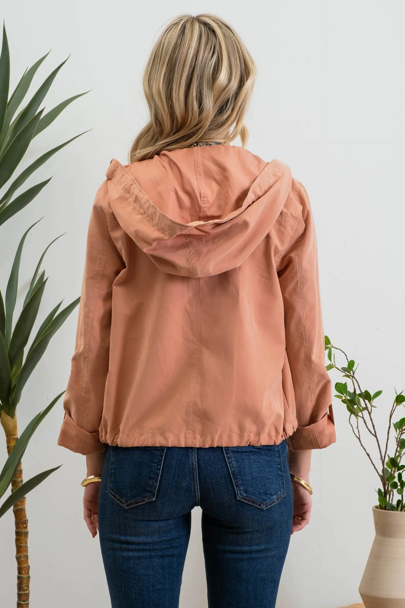 Snap Button Zip-Up Hoodie