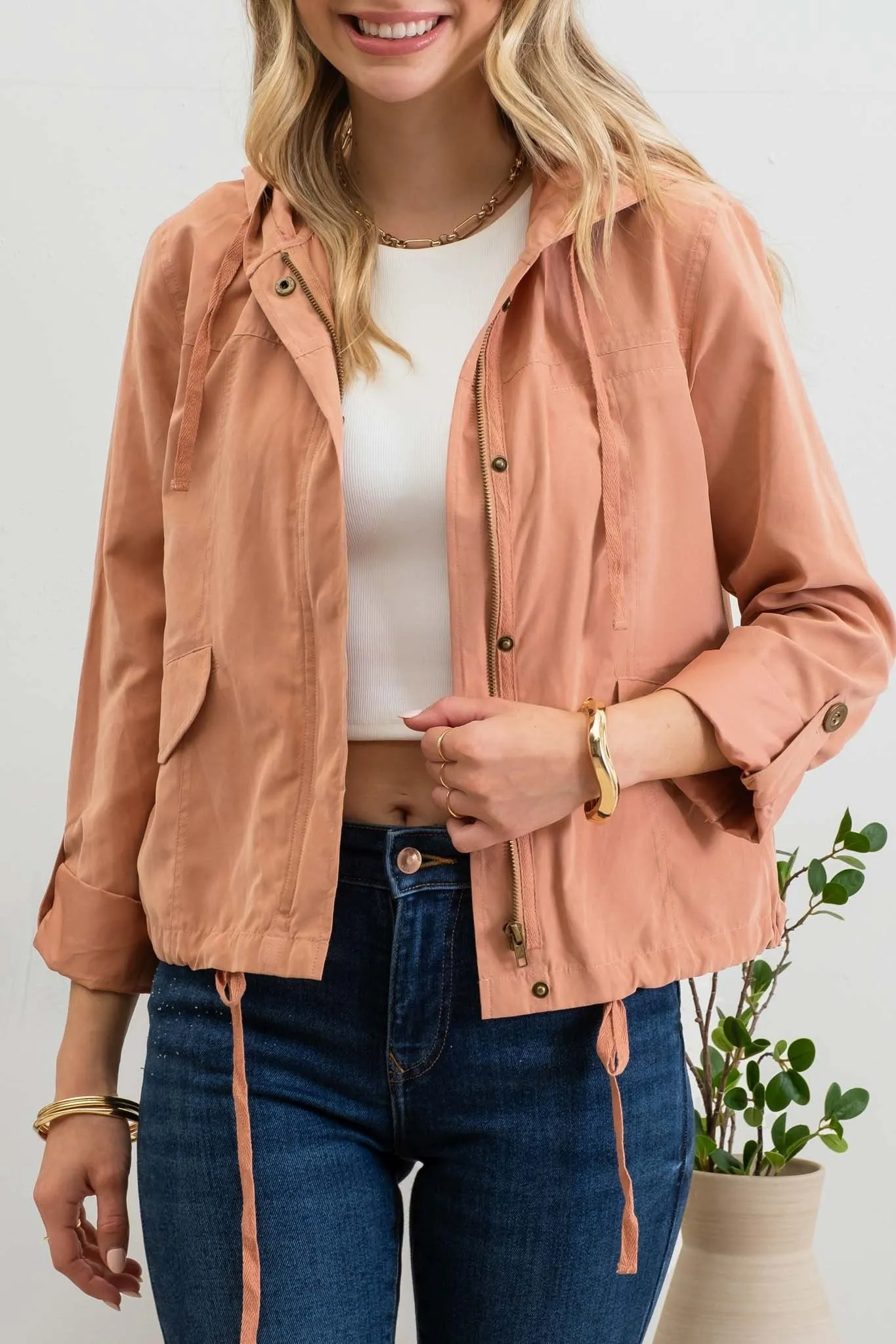 Snap Button Zip-Up Hoodie
