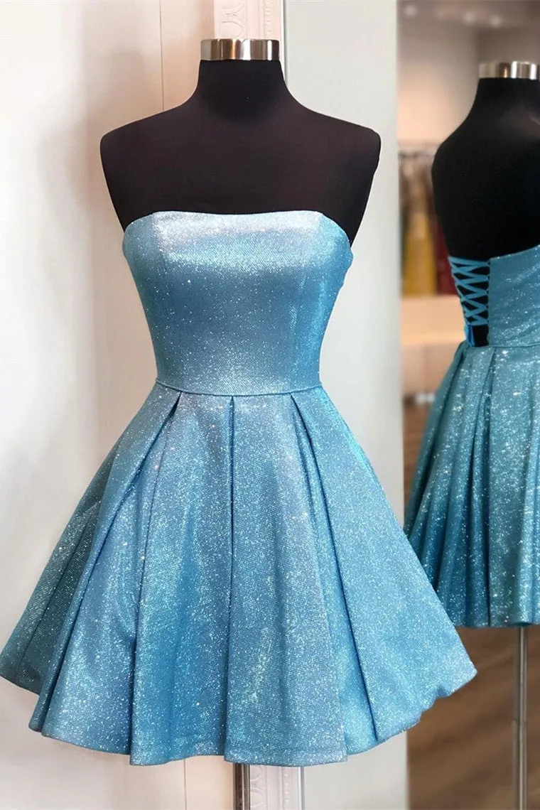 Sparkle Lace-Up Strapless Short Homecoming Dress