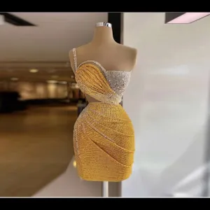 Sparkling One Shoulder Spaghetti Pleated Dress