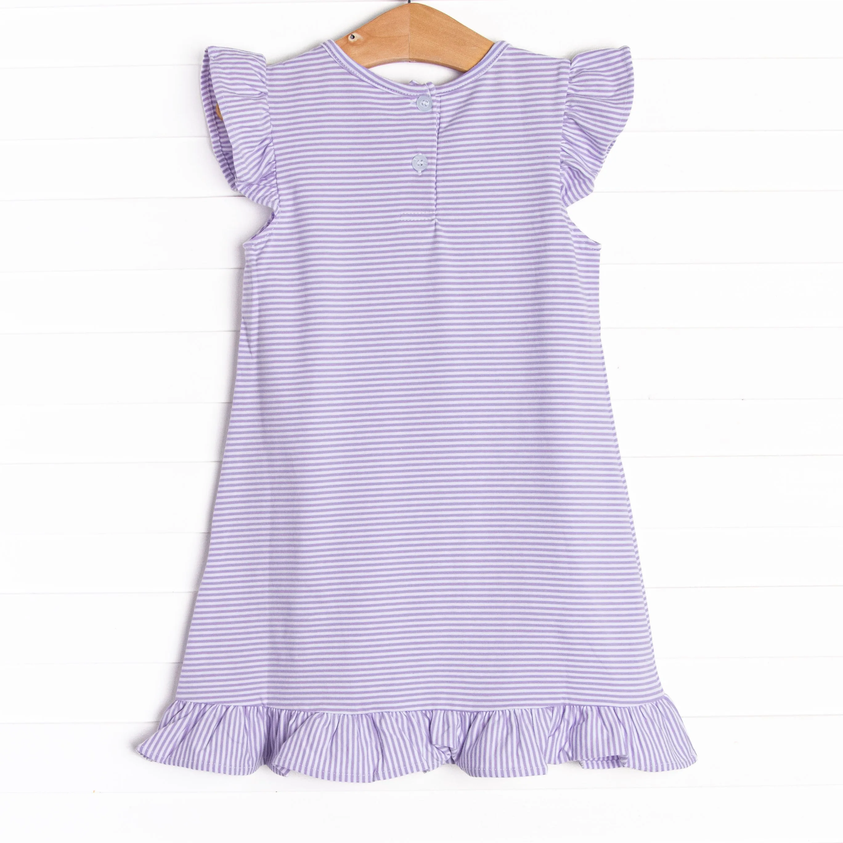 Spring Blooms Applique Dress, Purple Stripe