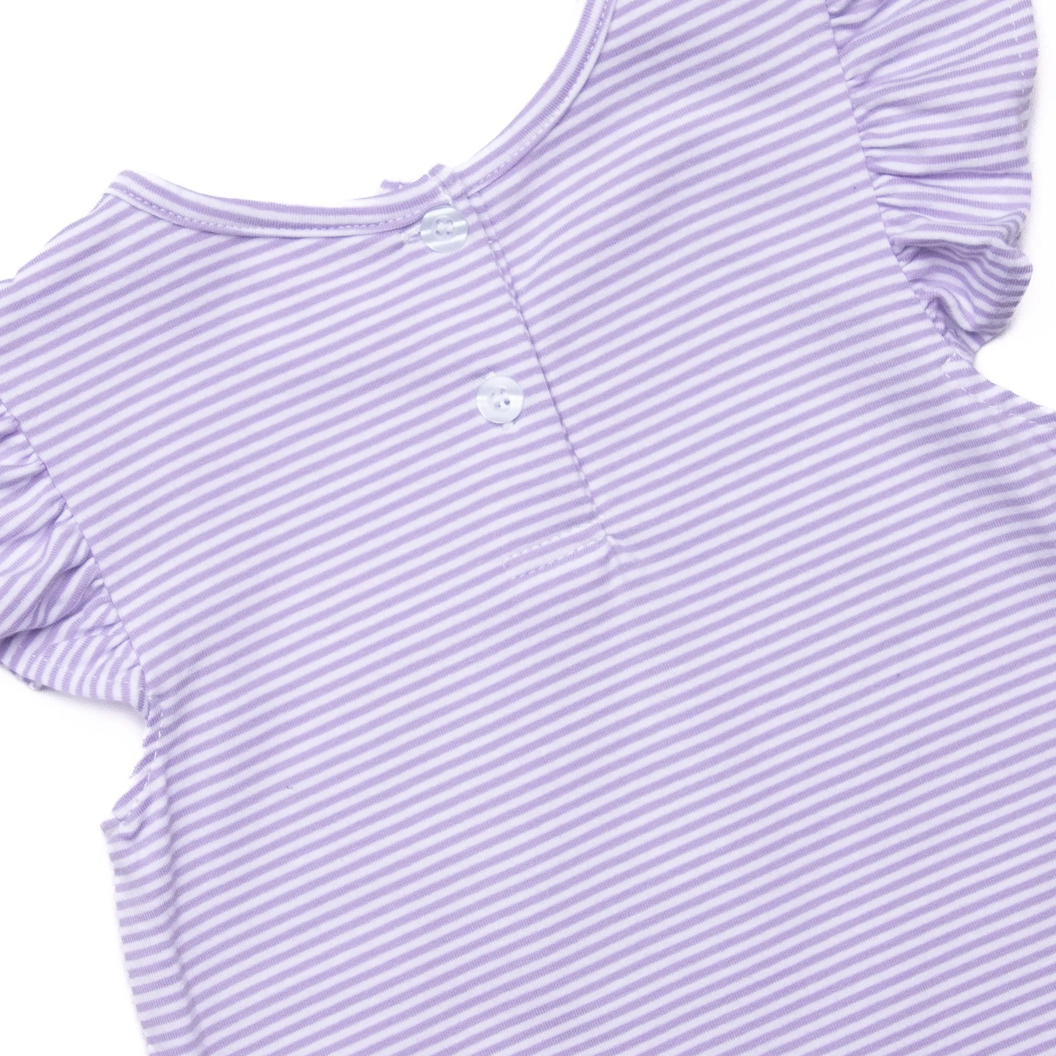 Spring Blooms Applique Dress, Purple Stripe