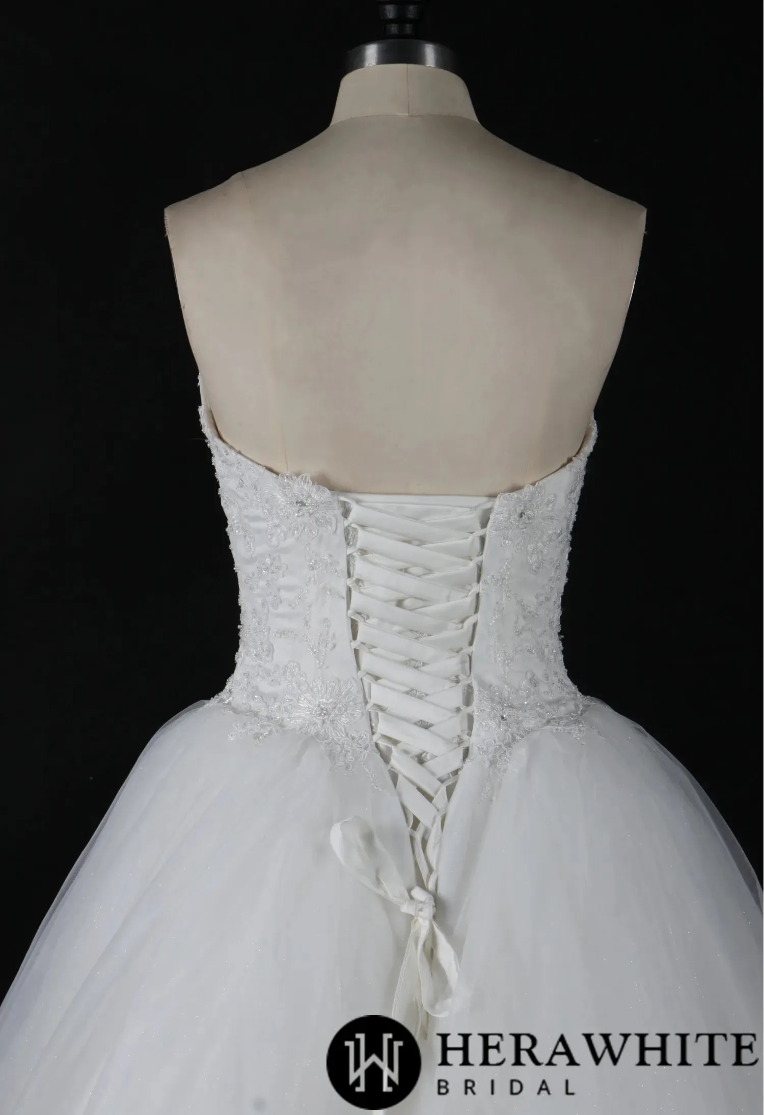 Strapless Beaded Lace Ball Gown With Corset Bodice