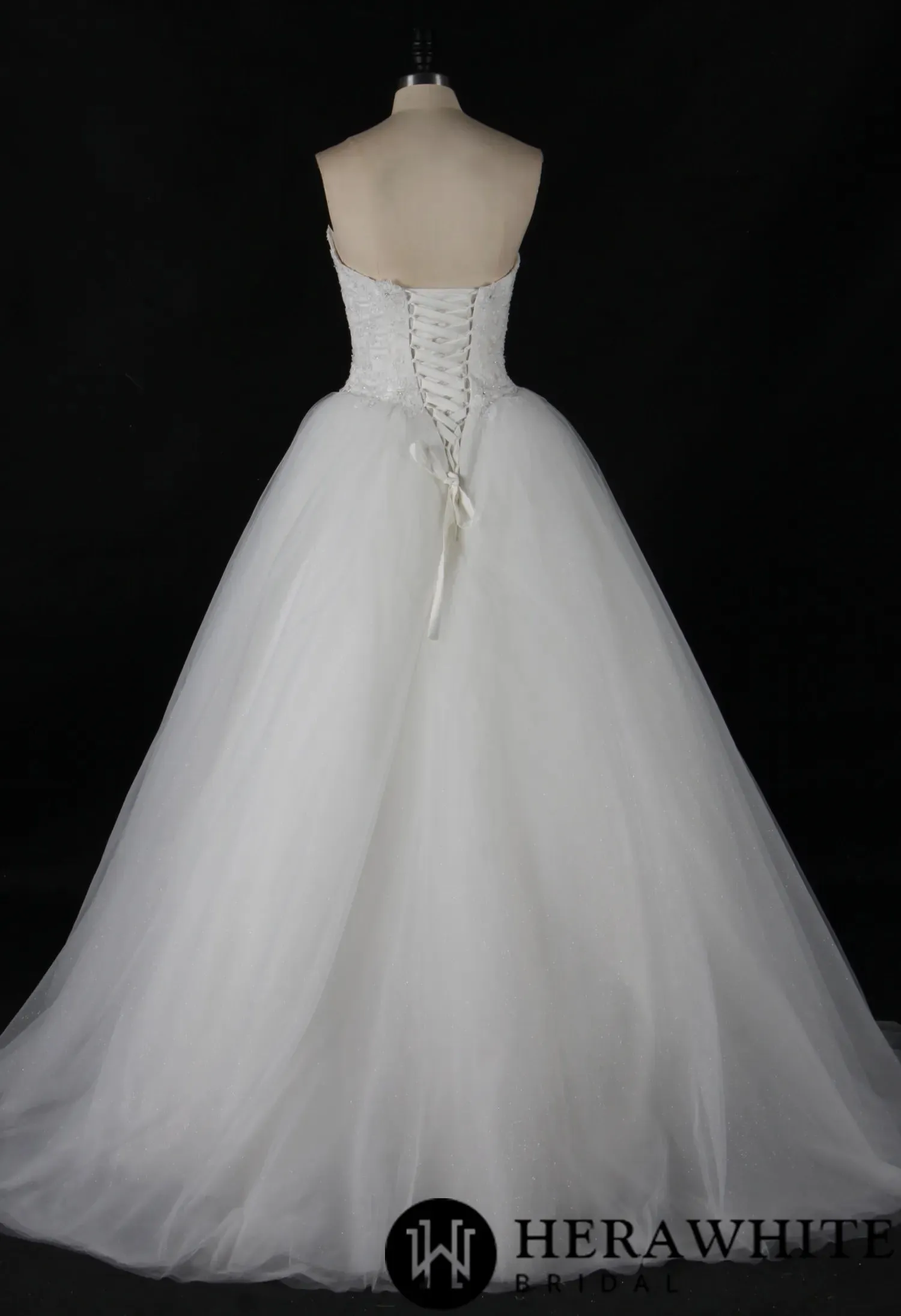 Strapless Beaded Lace Ball Gown With Corset Bodice