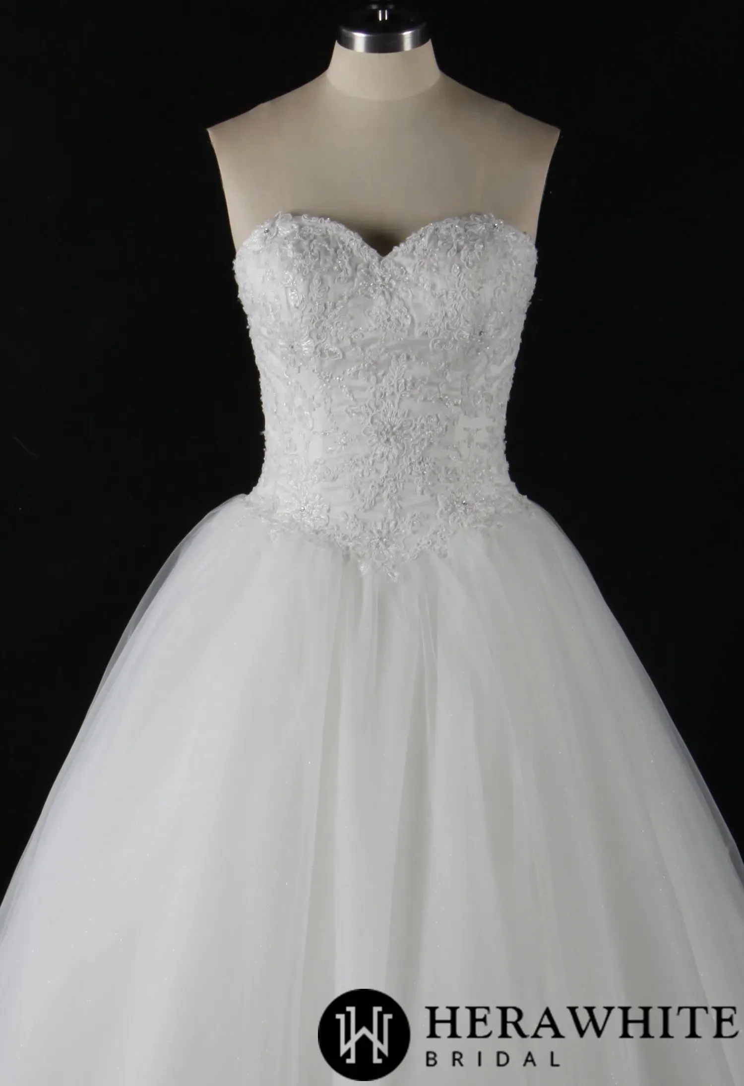 Strapless Beaded Lace Ball Gown With Corset Bodice