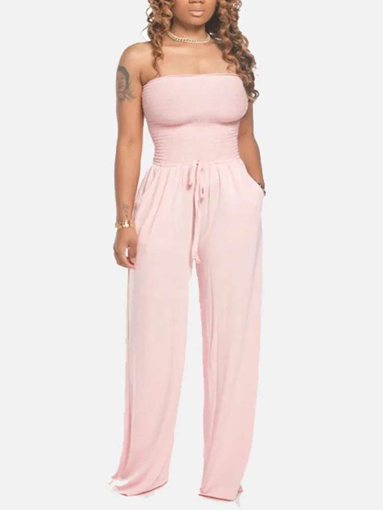 Strapless Drawstring Wide Leg Jumpsuit