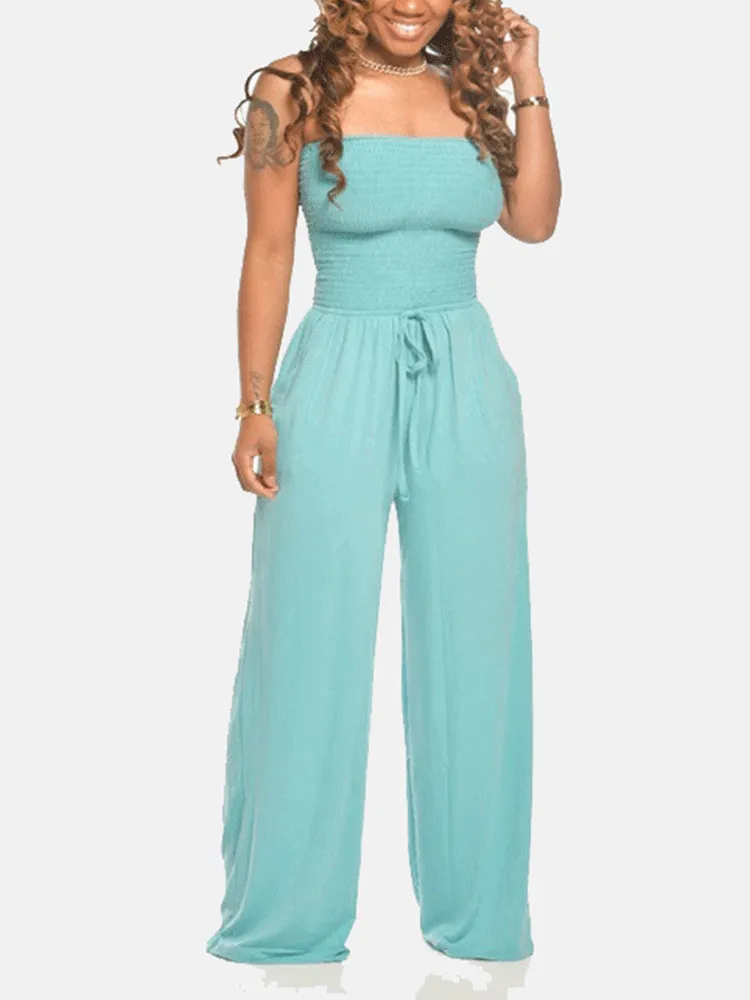 Strapless Drawstring Wide Leg Jumpsuit