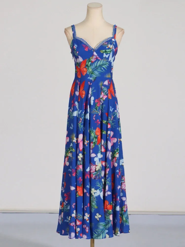 Strapless Printing Hem Slit Maxi Dresses