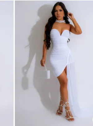 STRAPLESS RUCHED DRESS W/DRAPE