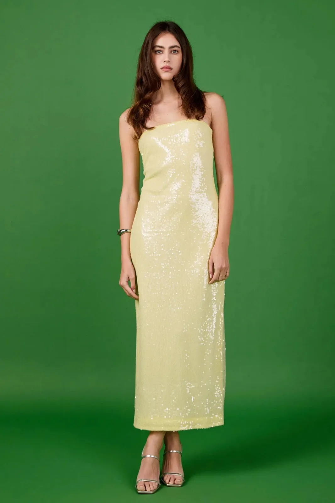 STRAPLESS SEQUIN YELLOW DRESS