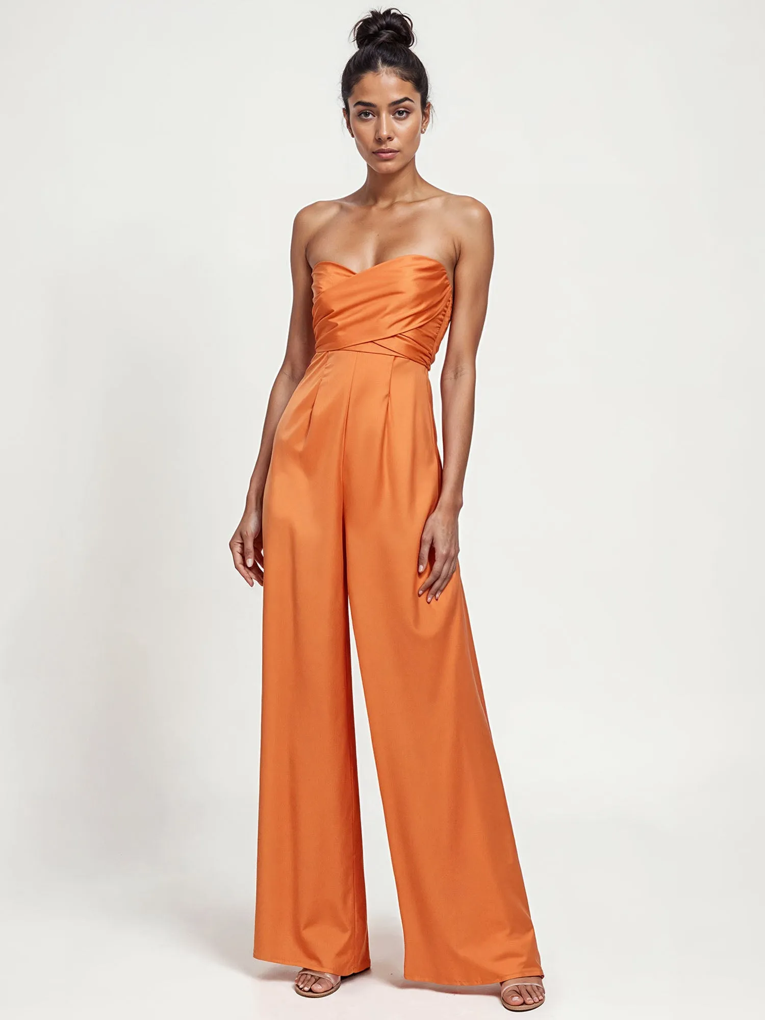 Strapless Sweetheart Neckline Satin Jumpsuit