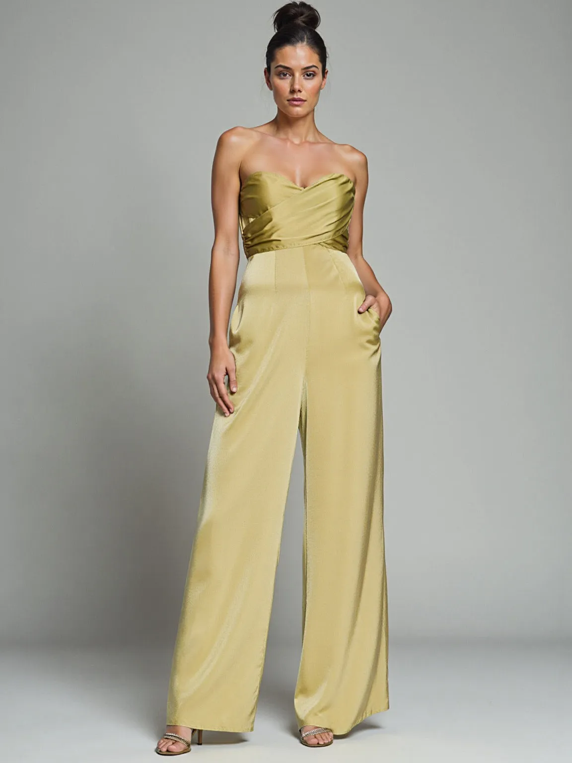 Strapless Sweetheart Neckline Satin Jumpsuit