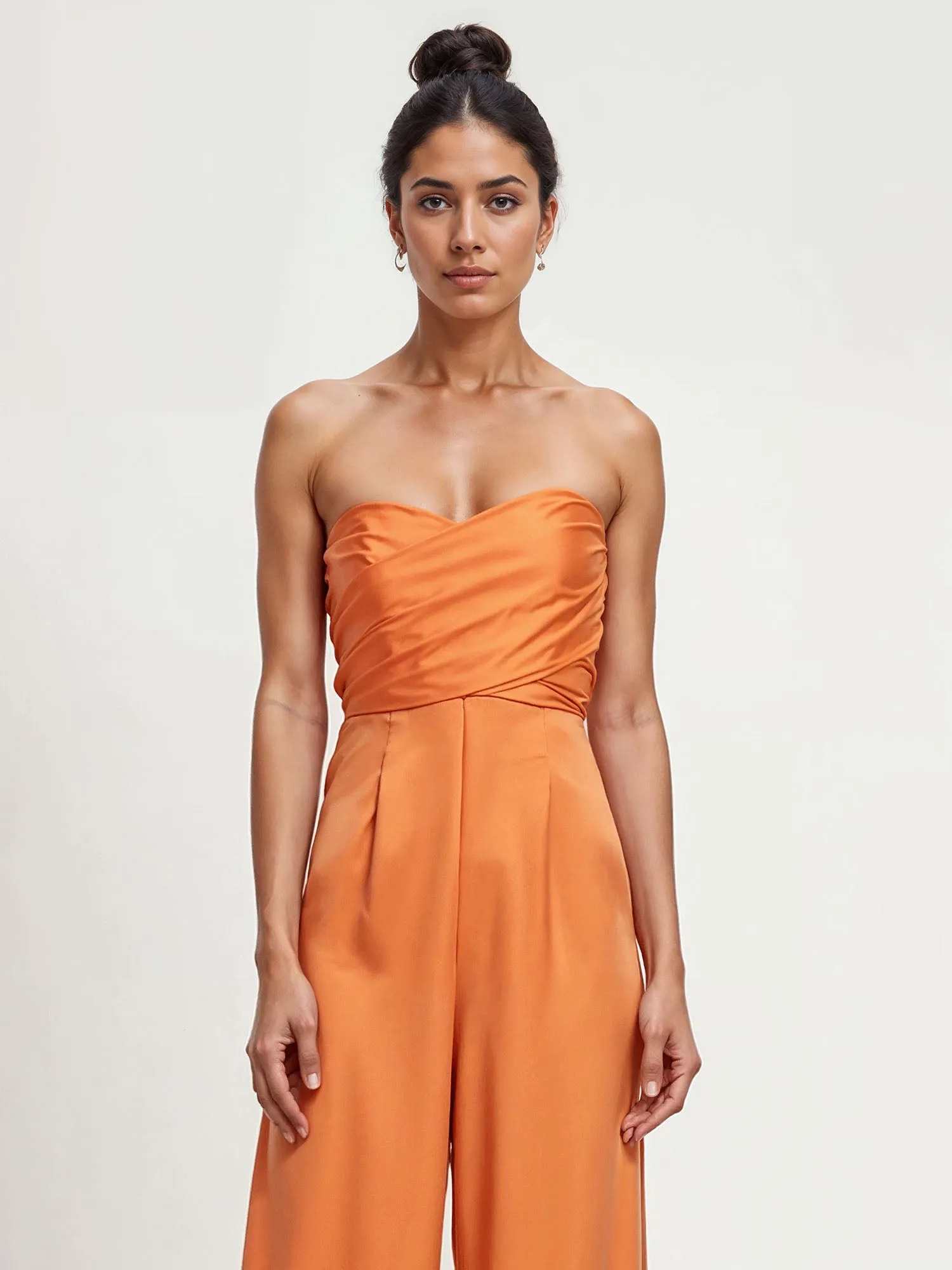 Strapless Sweetheart Neckline Satin Jumpsuit