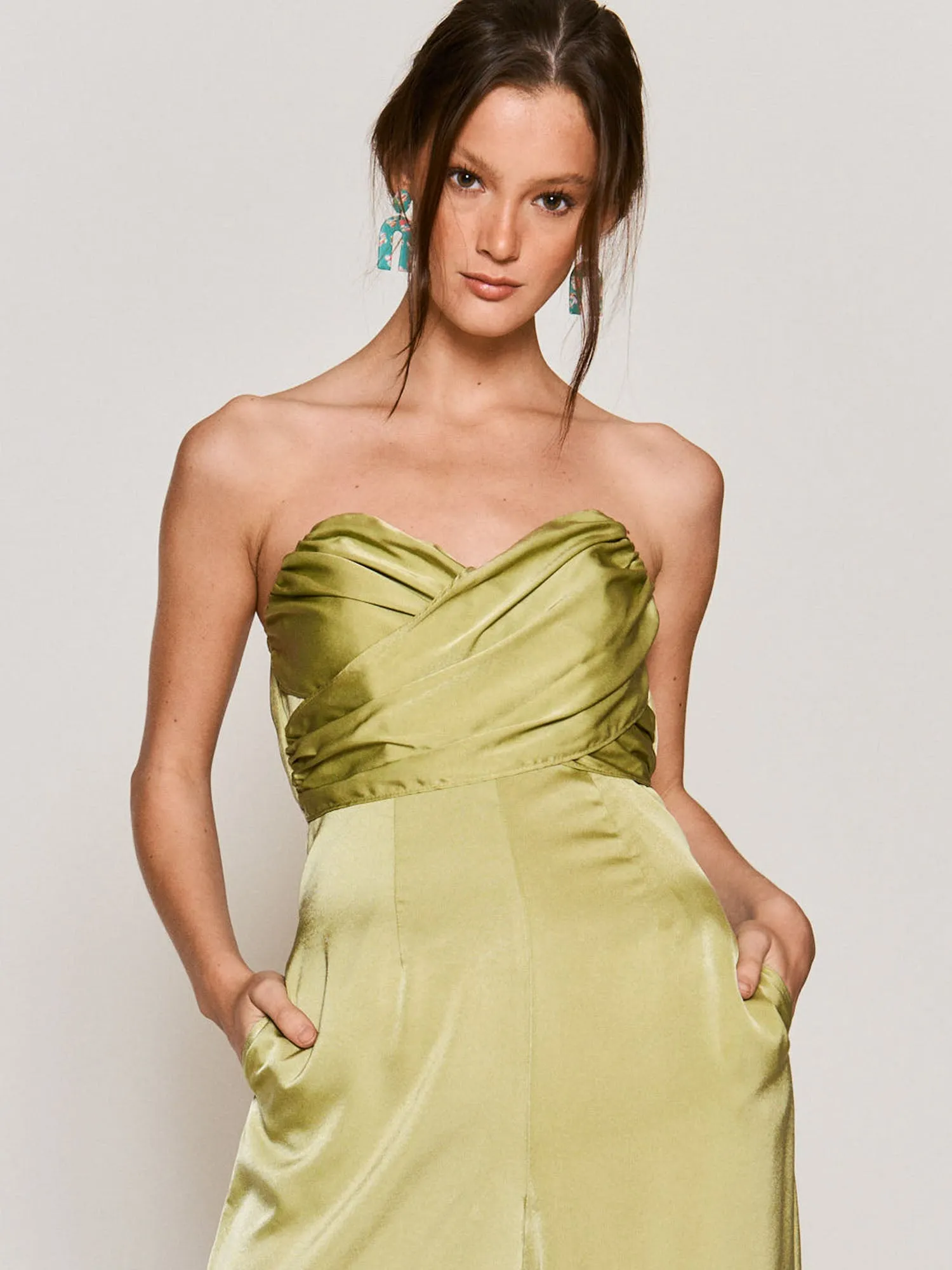 Strapless Sweetheart Neckline Satin Jumpsuit
