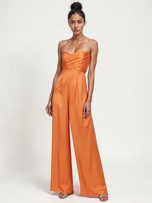 Strapless Sweetheart Neckline Satin Jumpsuit