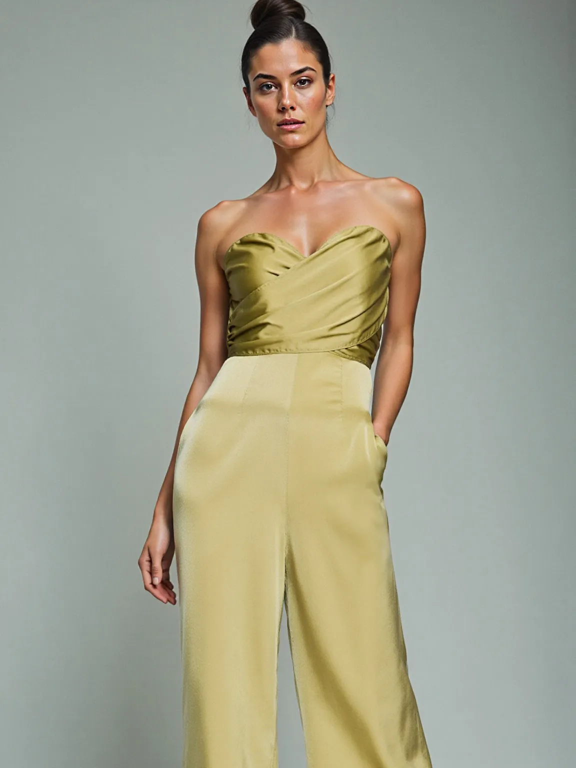 Strapless Sweetheart Neckline Satin Jumpsuit