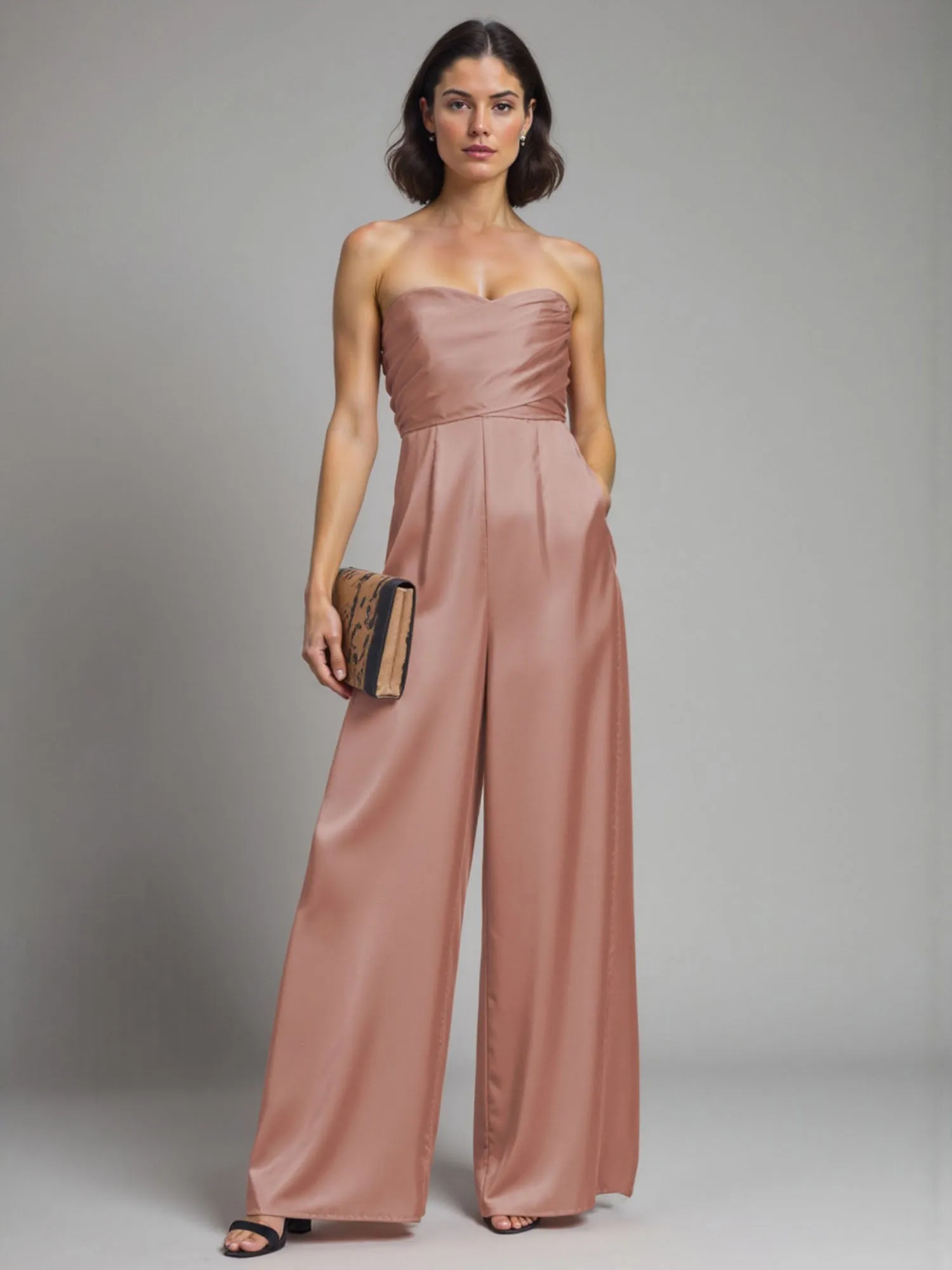 Strapless Sweetheart Neckline Satin Jumpsuit