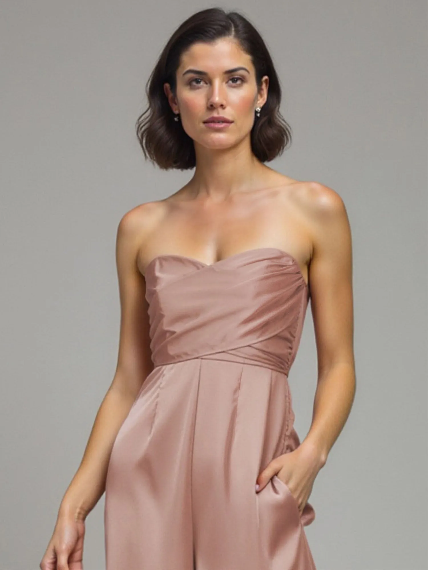 Strapless Sweetheart Neckline Satin Jumpsuit
