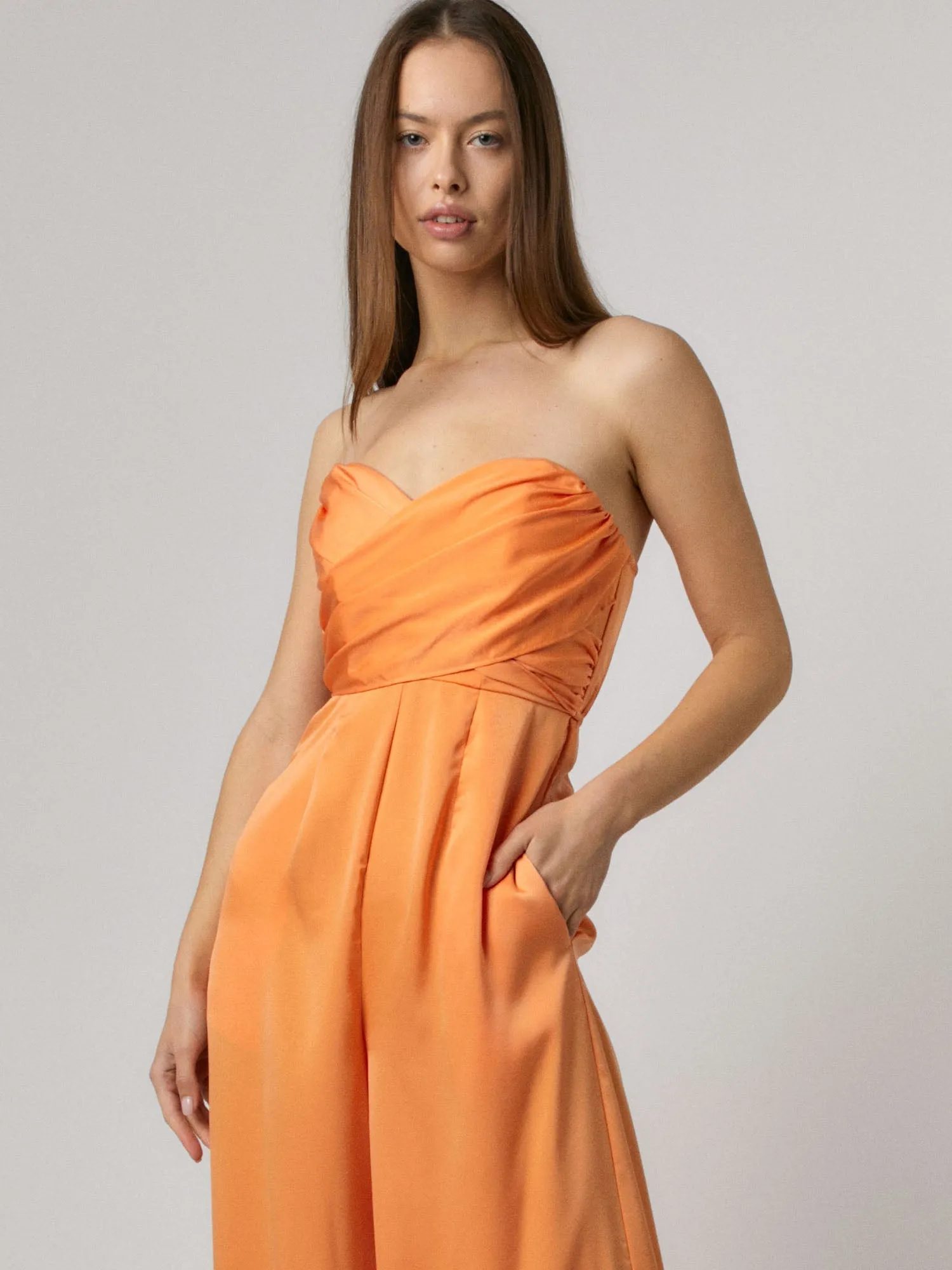 Strapless Sweetheart Neckline Satin Jumpsuit