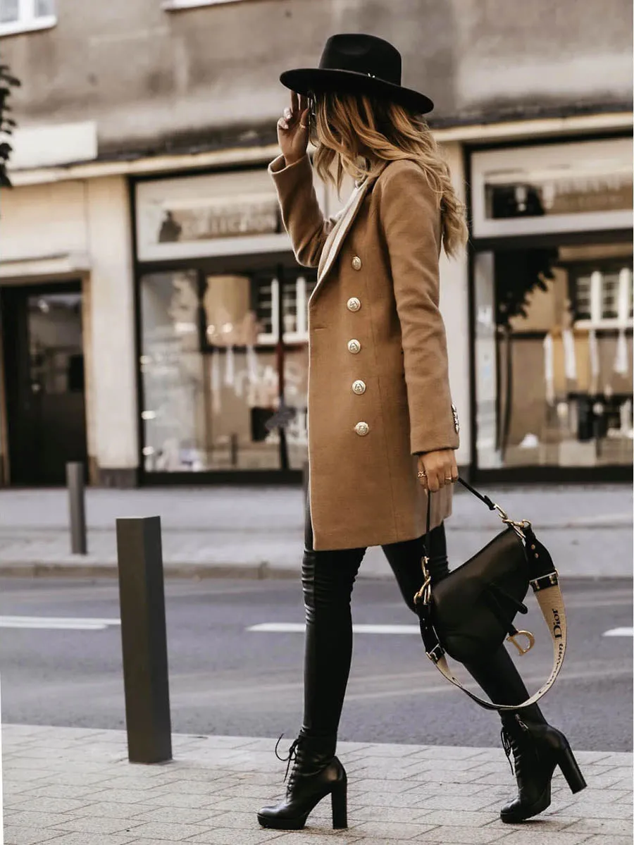 Stunncal Work Street Solid Buttons Turn-back Collar Outerwear(4 Colors)