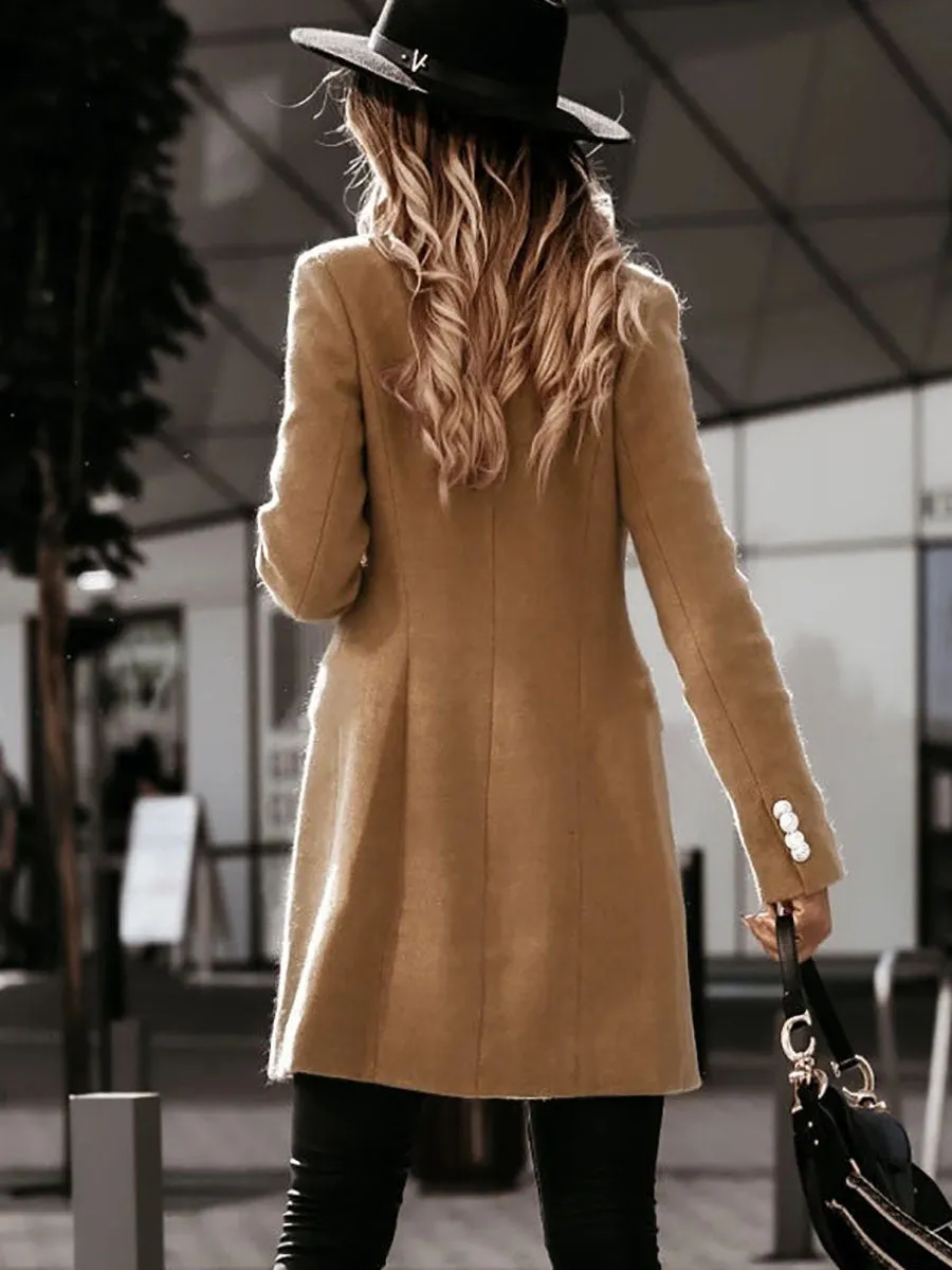 Stunncal Work Street Solid Buttons Turn-back Collar Outerwear(4 Colors)