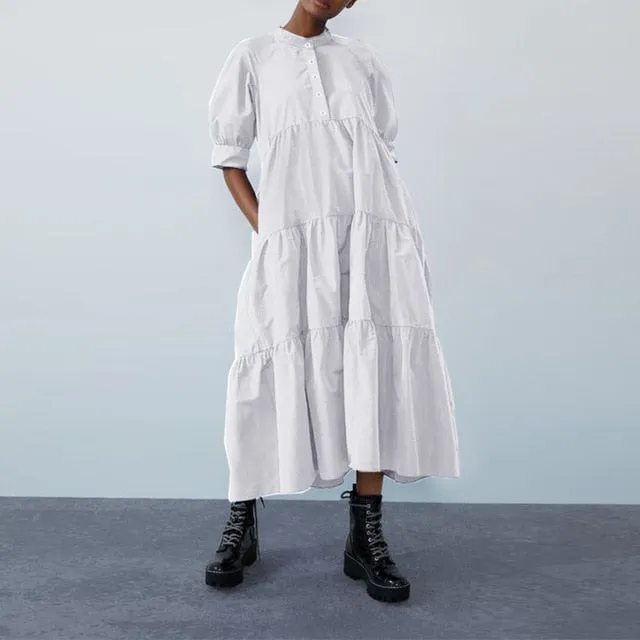 Summer Dress Vintage Sexy Lantern Sleeve Mid-Calf Dress Beach Bohemian Women'Summer Sundress 2021 VONDA Casual Vestido Plus Size