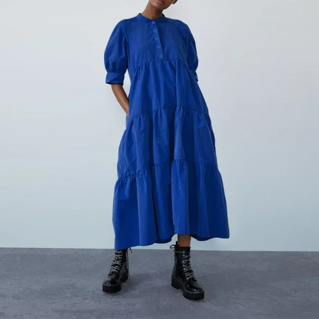 Summer Dress Vintage Sexy Lantern Sleeve Mid-Calf Dress Beach Bohemian Women'Summer Sundress 2021 VONDA Casual Vestido Plus Size