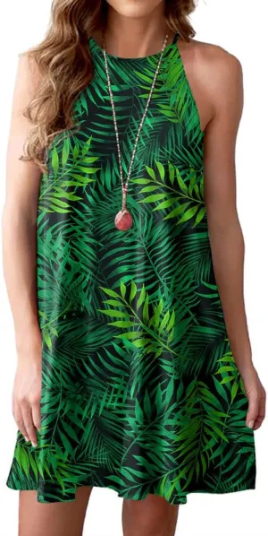 Summer Dresses for Women Beach Floral Tshirt Sundress Sleeveless Casual Loose Tank Dress