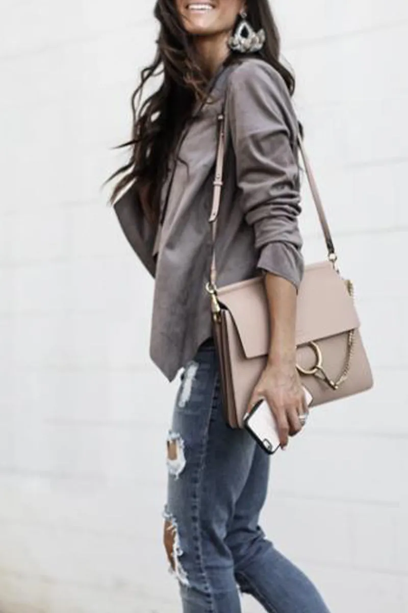 Sweet Street Solid Solid Color Turndown Collar Outerwear