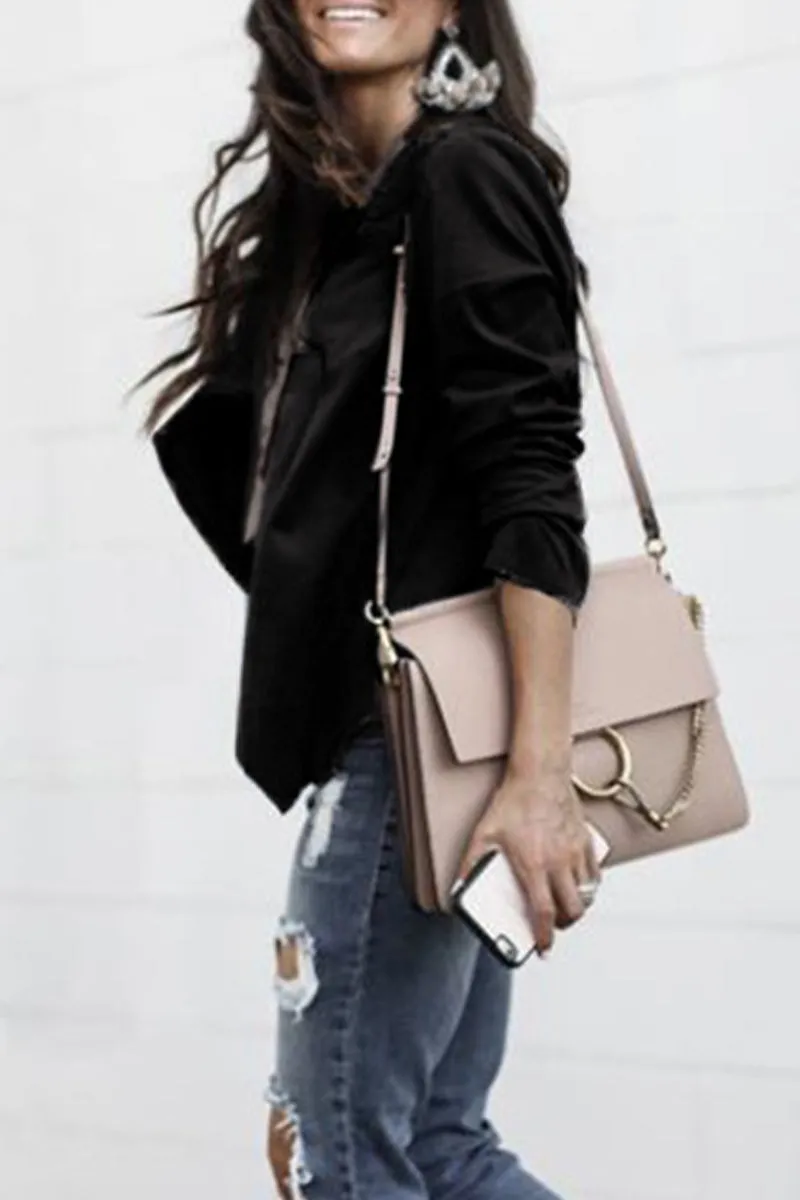 Sweet Street Solid Solid Color Turndown Collar Outerwear