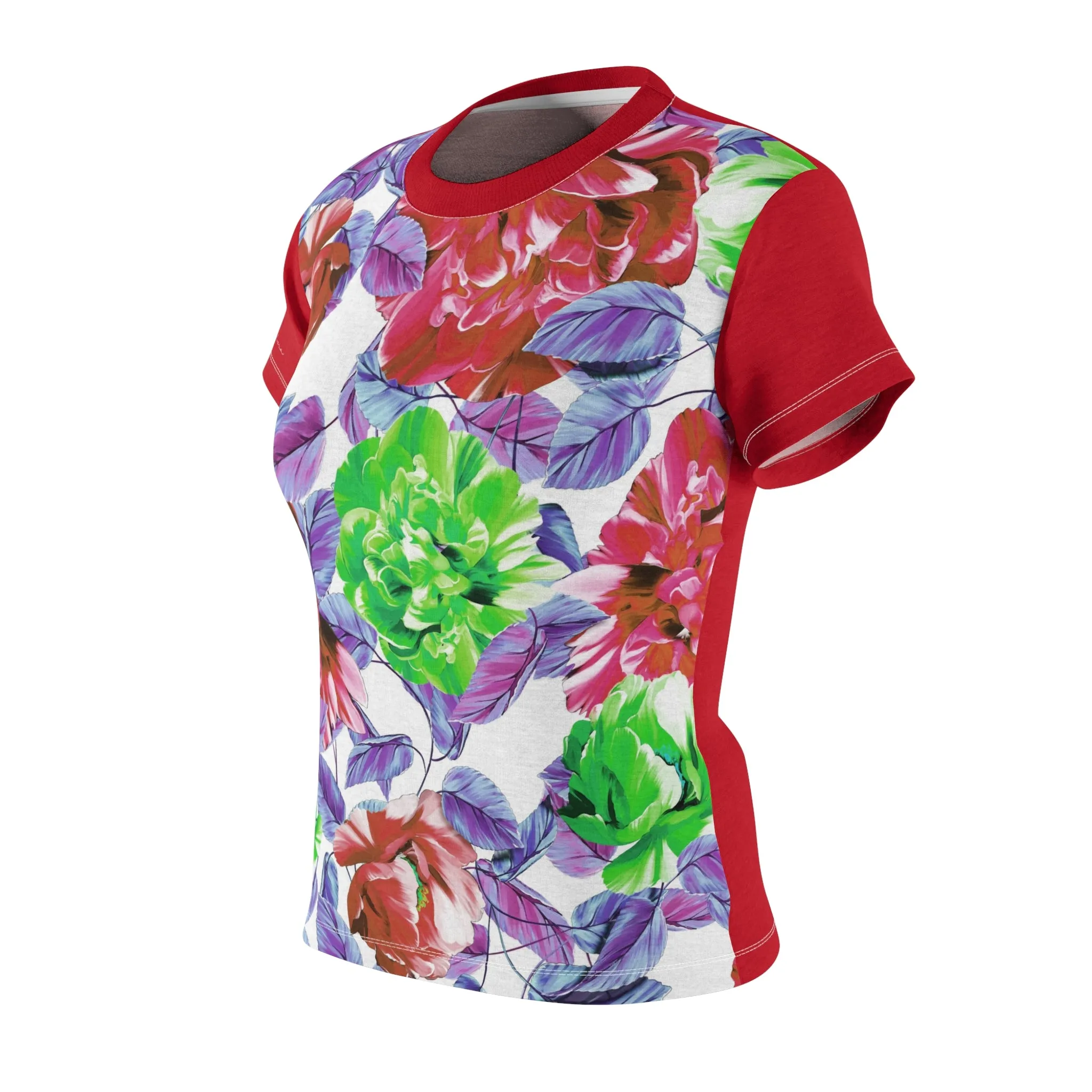 T-Shirt, Red-Green Floral Look