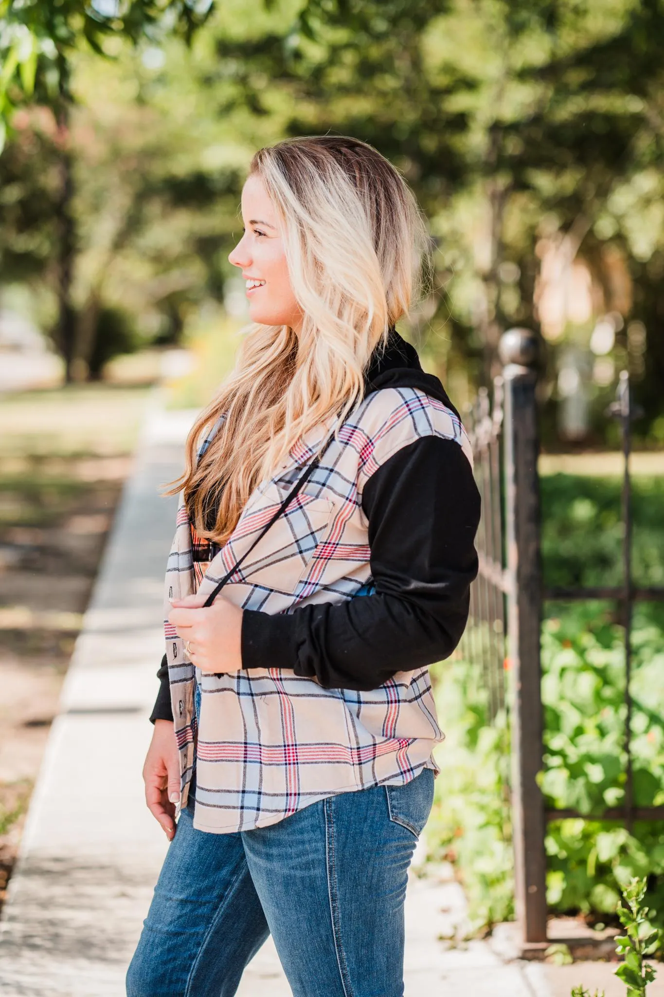 Tan/Red/Blue Plaid Hooded Flannel Shirt Pack (1/1/1)