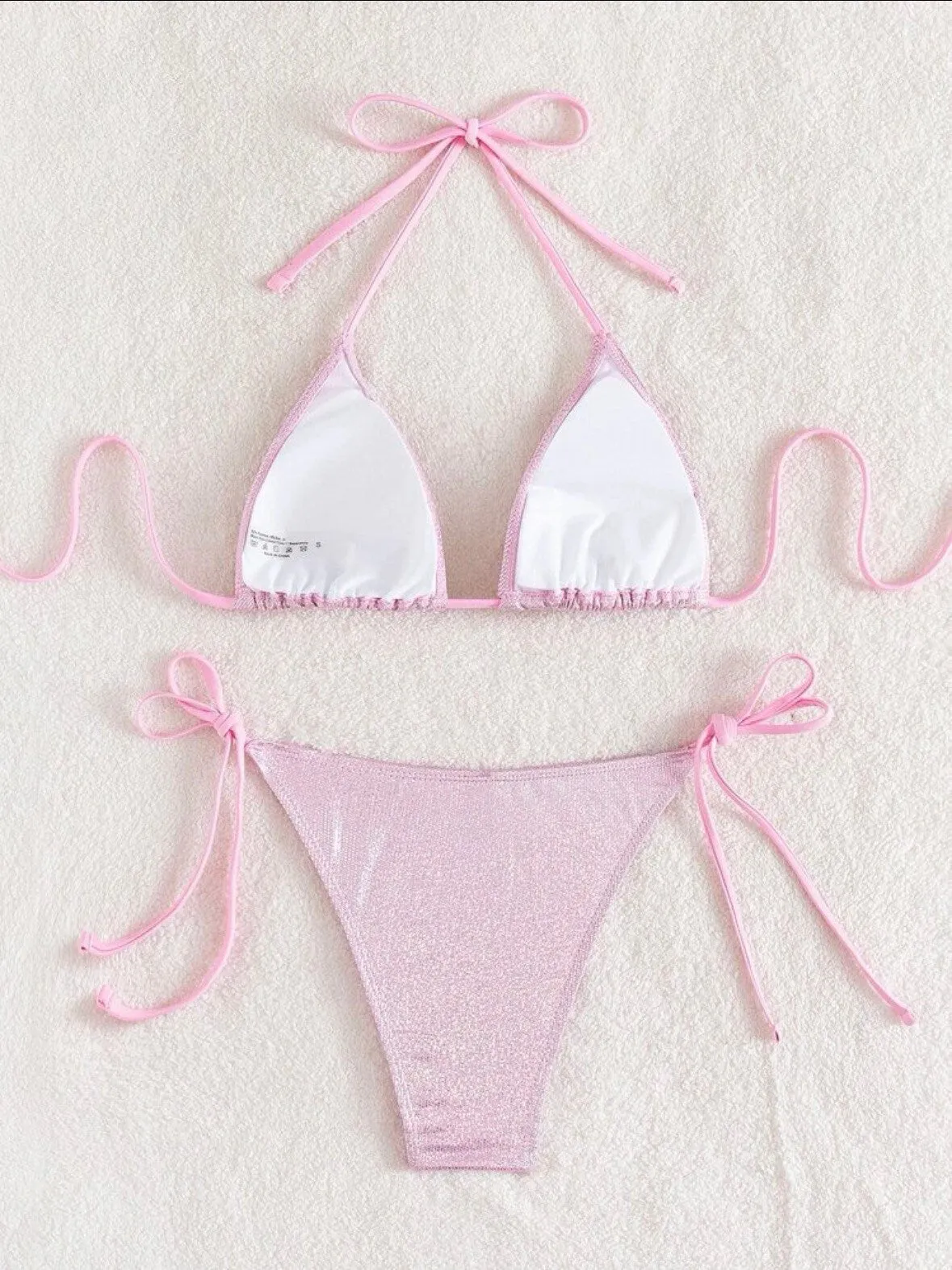 The Camille Metallic Pink Sparkle Bikini Set