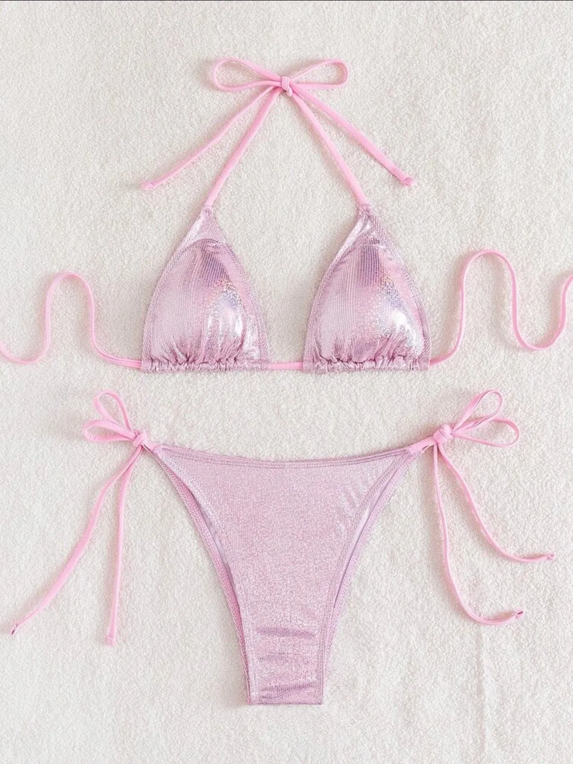 The Camille Metallic Pink Sparkle Bikini Set