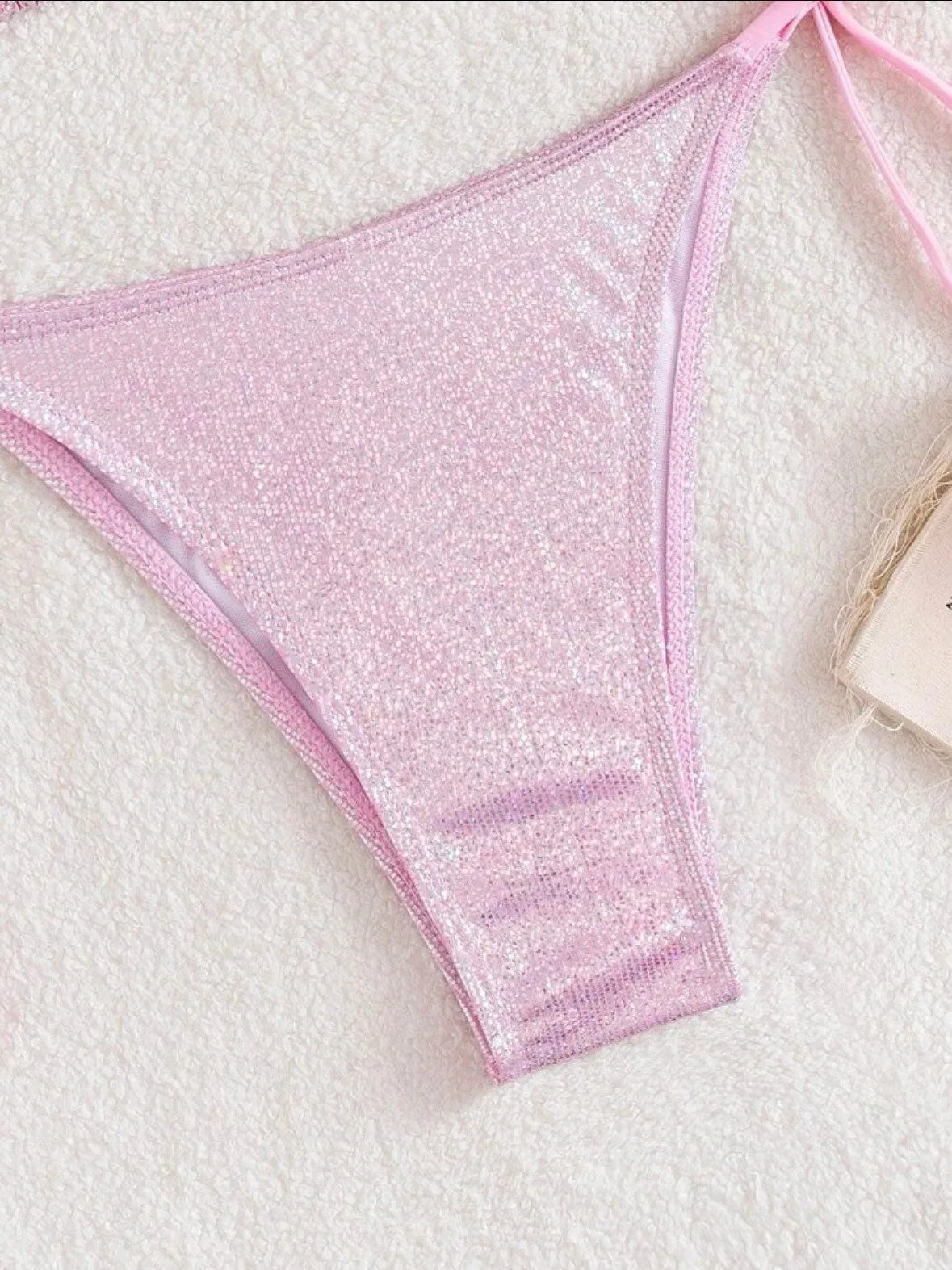 The Camille Metallic Pink Sparkle Bikini Set