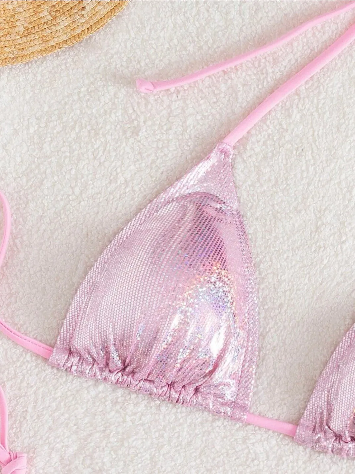 The Camille Metallic Pink Sparkle Bikini Set