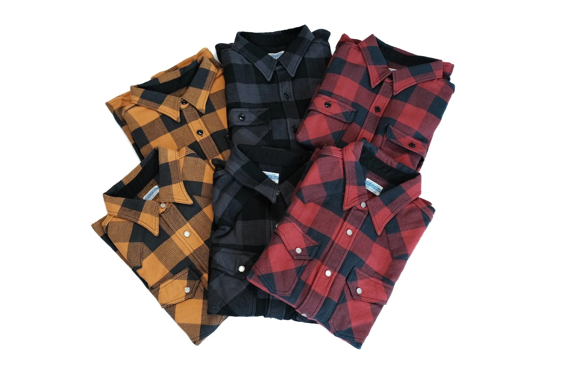 The Flat Head 12oz Selvage Flannel Western Shirt (Black X Grey)