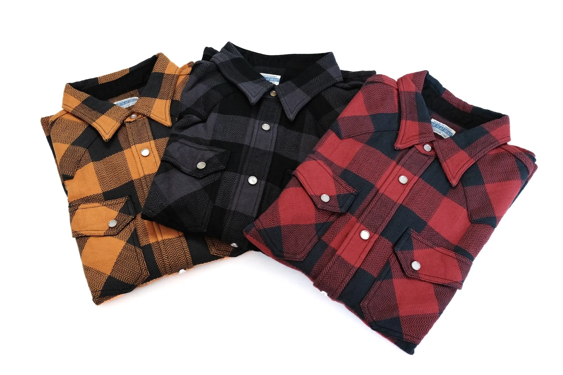 The Flat Head 12oz Selvage Flannel Western Shirt (Black X Grey)